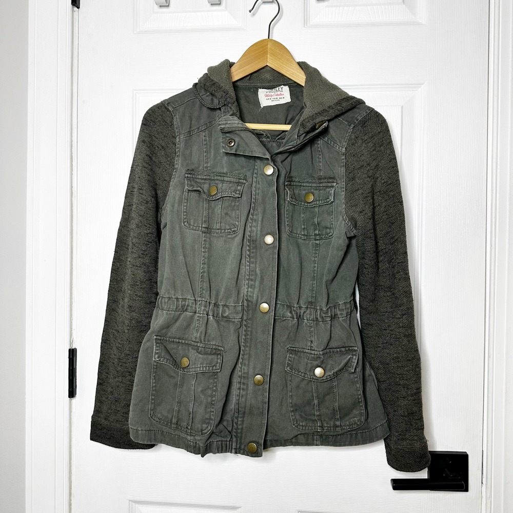 Ashley 26 International Utility Olive Green Knit‎ Sleeve Hooded Jacket Sz Medium